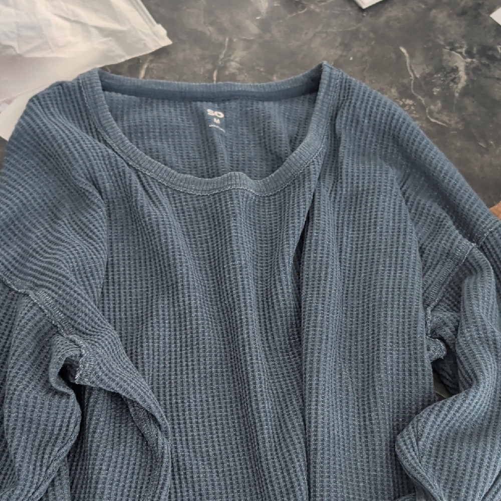 SO Women's Textured Blue Crew Neck Sweater